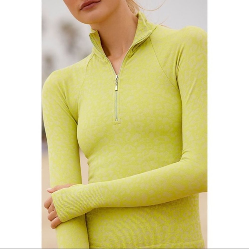 NWT Free People Leopard Layering Lime Long Sleeve XS/S